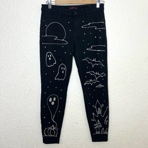 Sapphire Red Black Stretch Pants DIY Halloween Print Ghosts Spiderwebs Size M